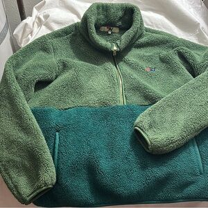 Aviator Nation Teddy Unisex Half Zip Color Block Jacket Garden Green
